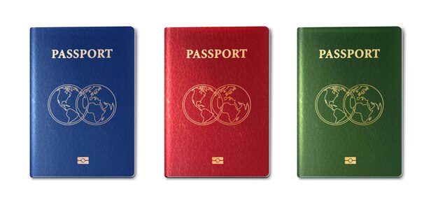 vector collection of passports green red and blue