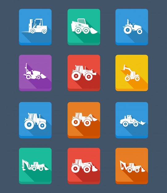 Vector collection tractor and silhouettes. icons