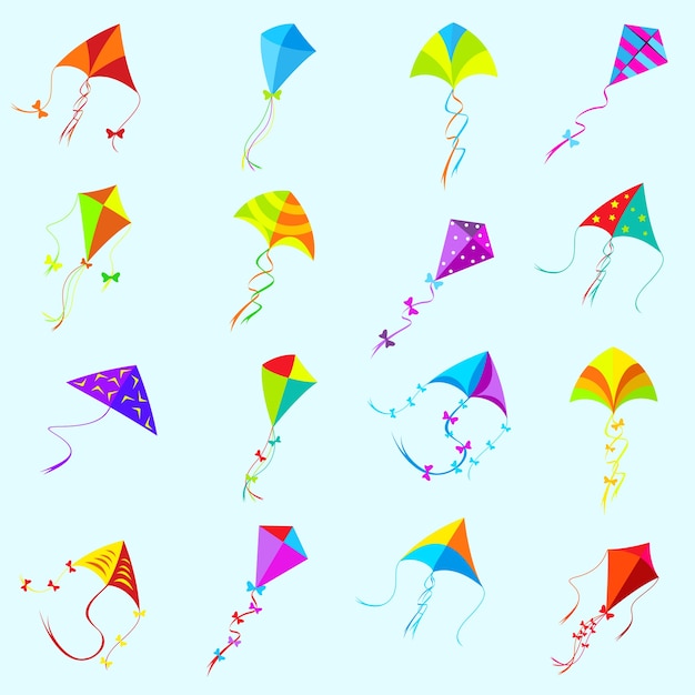 Free Vector vector color kite set. toy isolated, object and game, collection group different