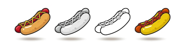 Free vector vector colorful icon of four hot dogs isolated on white background