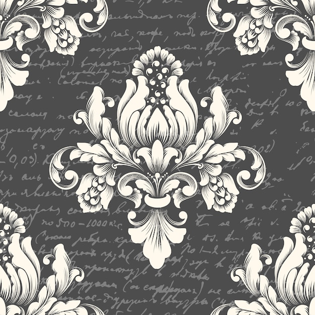 Vector damask seamless pattern element with ancient text