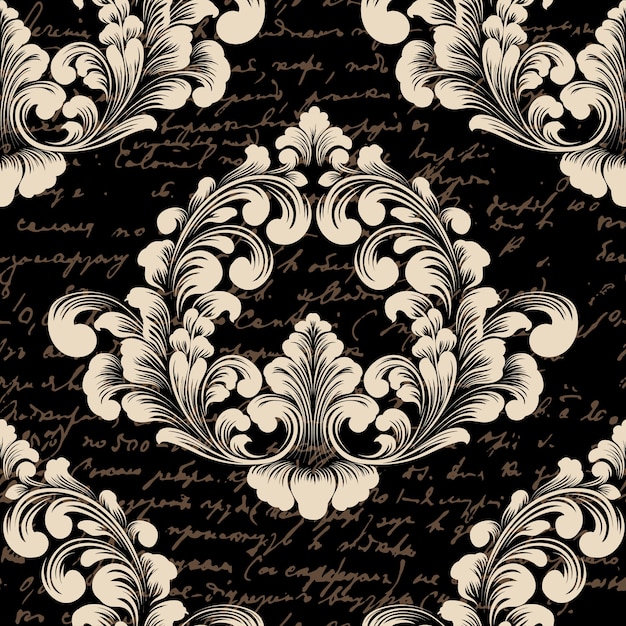 Vector damask seamless pattern element with ancient text.