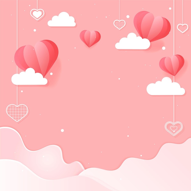 Vector dangling hearts cloud wave pink background