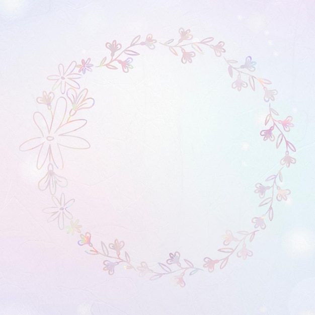 Vector floral wreath frame holography effect