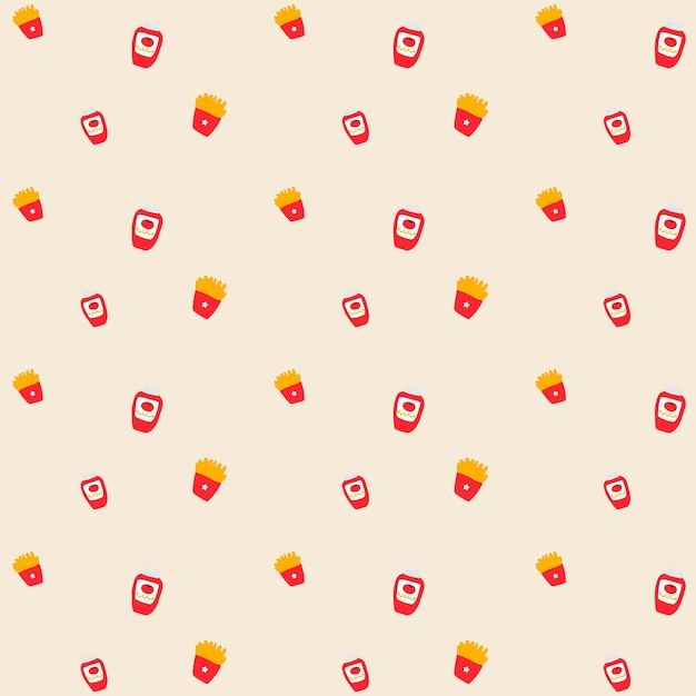 Vector French fries ketchup seamless pattern background