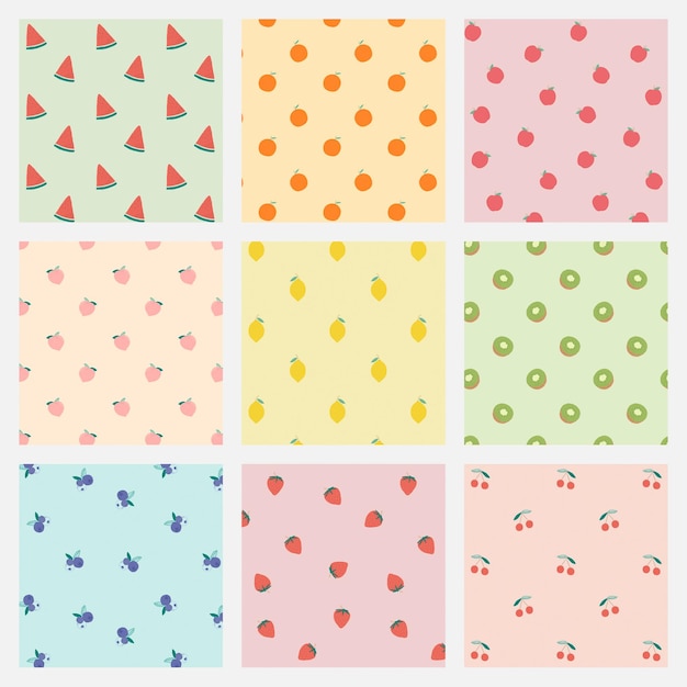 Vector fruit pattern pastel background set