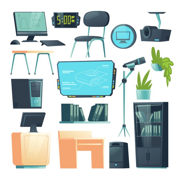 Free Vector vector furniture for school computer classroom