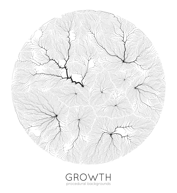 Vector generative branch growth pattern Round texture Lichen like organic structure with veins Monocrome square biological net of vessels