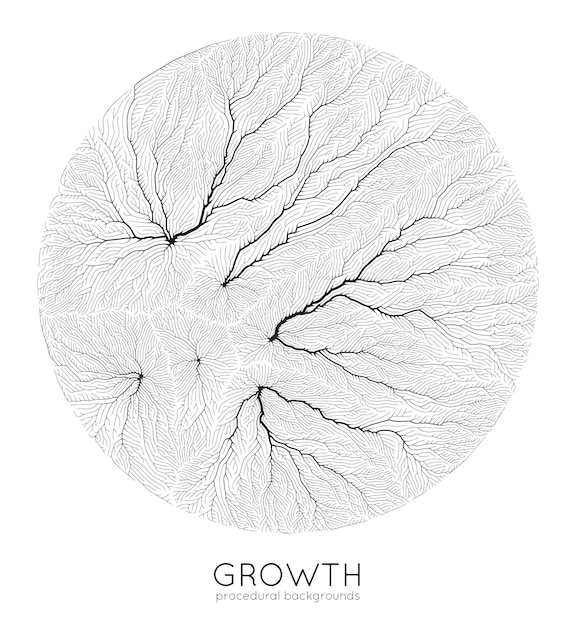 Vector generative branch growth pattern Round texture Lichen like organic structure with veins Monocrome square biological net of vessels