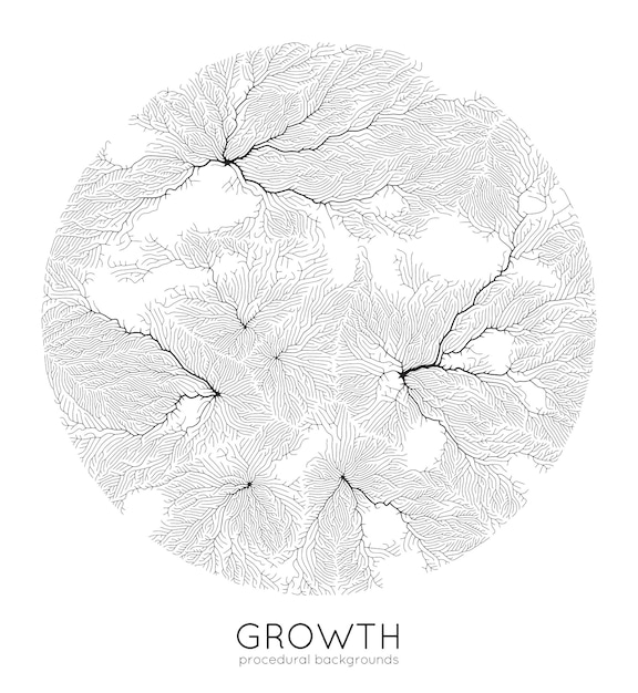 Vector generative branch growth pattern Round texture Lichen like organic structure with veins Monocrome square biological net of vessels