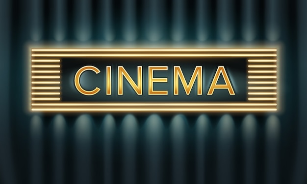 Free Vector vector golden illuminated cinema signboard front view on dark background