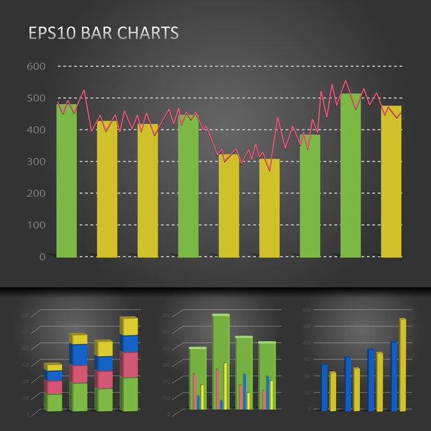 Vector graph bar chart patterns on dark