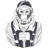 Free vector vector hand drawn illustration of a monkey astronaut, chimpanzee in a space suit