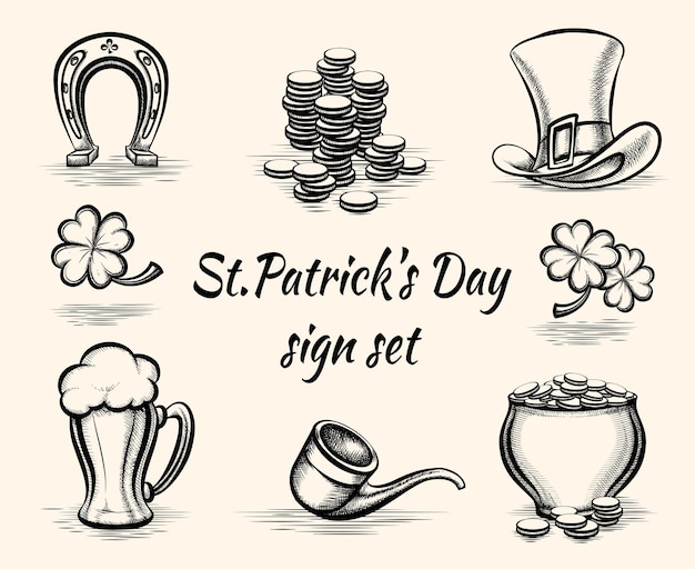 Vector Hand drawn St Patricks Day signs illustration