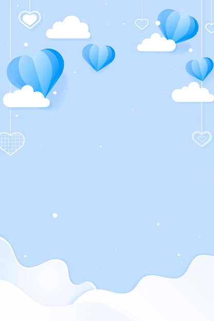 Vector hanging hearts cloud wavy blue background