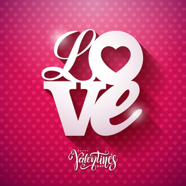 Vector Happy Valentines Day Design with 3d Love Typography Letter on Pink Pattern Background