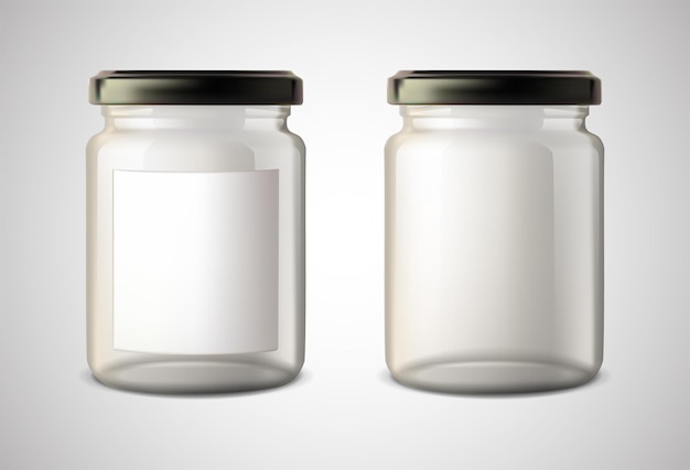 Free Vector vector icon glass jar with and without label transparent can with plastic lid empty transparent