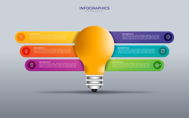 Vector idea light bulb circle infographic template for graphs, charts, diagrams. Business concept with 5 options, parts, steps, processes.