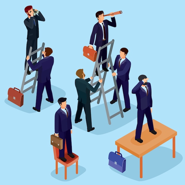 Vector illustration of 3D flat isometric people. The concept of a business leader, lead manager, CEO.