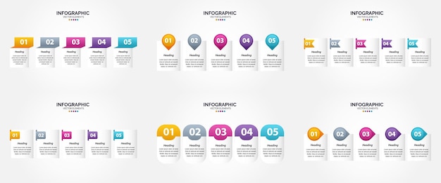 Vector illustration 5 Steps infographics Flat design set for advertising brochure flyer and magazine Pack of 1314