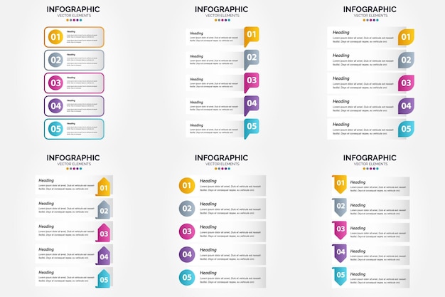 Vector illustration 5 Steps infographics Flat design set for advertising brochure flyer and magazine Pack of 1644