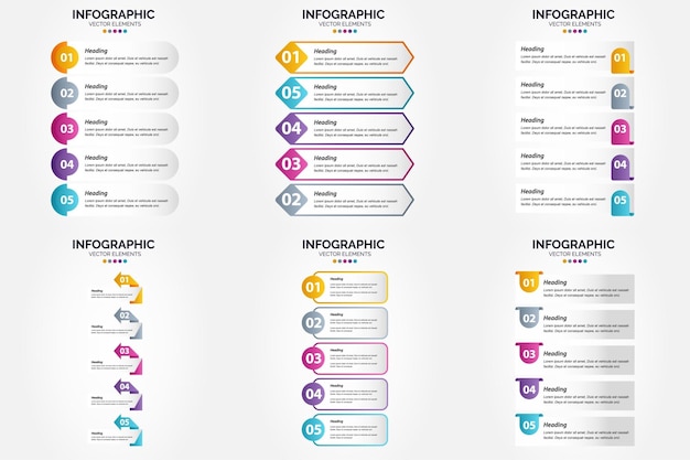 Vector illustration 5 Steps infographics Flat design set for advertising brochure flyer and magazine Pack of 1666