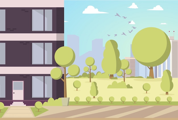 Vector Illustration Cartoon Building in Park Area