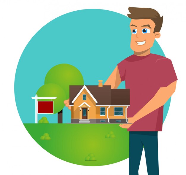 Vector Illustration Cartoon Concept For Sale House