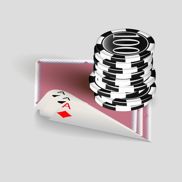 Free Vector vector illustration on a casino theme with color playing chips and poker cards on dark background. vector.