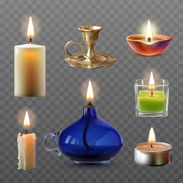 Vector illustration of a collection of various candles in a realistic style