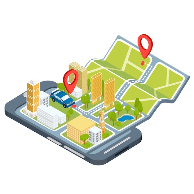 Free Vector vector illustration of the concept of using the mobile application of the global positioning system.