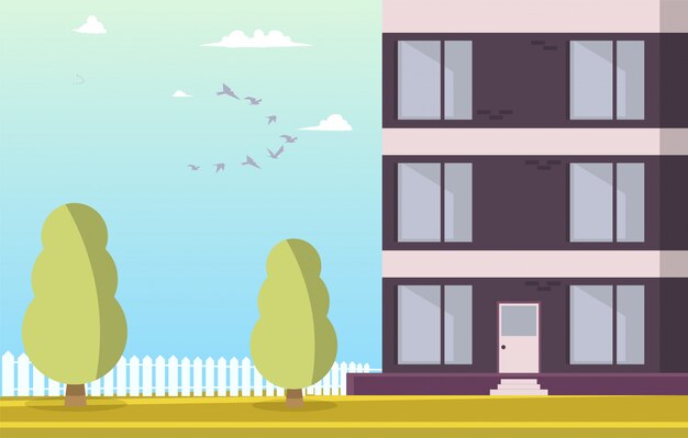 Vector Illustration Courtyard Residential Building