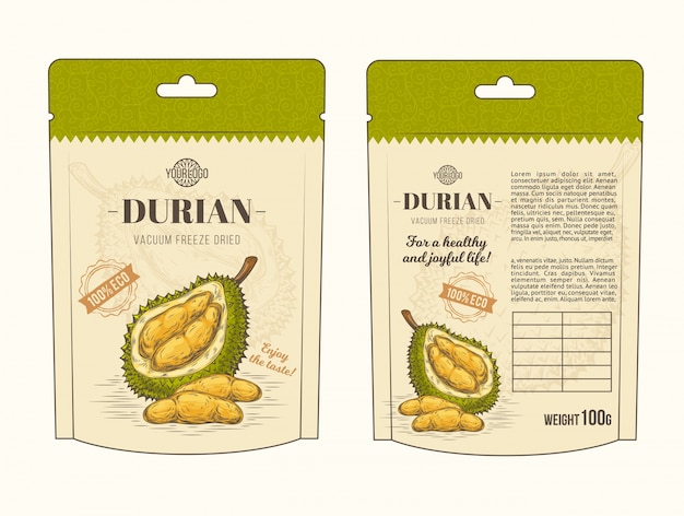 Free Vector vector illustration in design packing for durian fruit, template, moc up