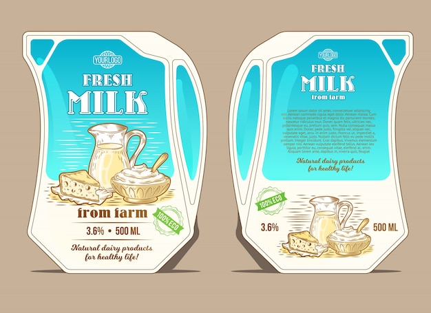 Free Vector vector illustration in the engraving style, design packaging for milk, lean pack in the form of a jug