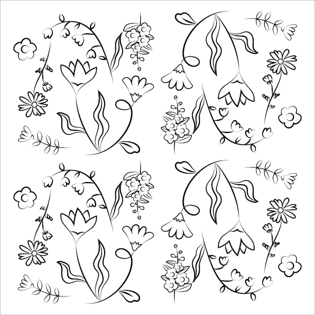 Free Vector vector illustration flower line art seamless pattern