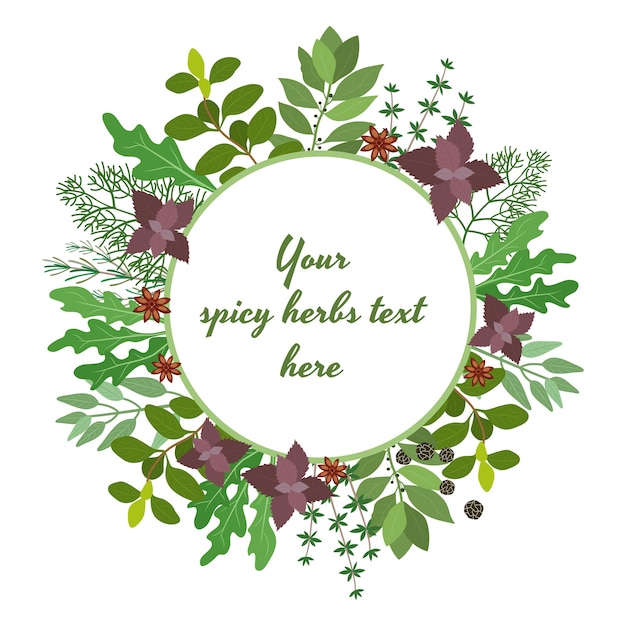 Free Vector vector illustration of fresh cooking herbs in a circular frame