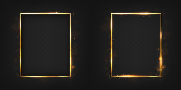 Free Vector vector illustration gold frame rectangular with flaire and shiny sparkles isolated on transparent background