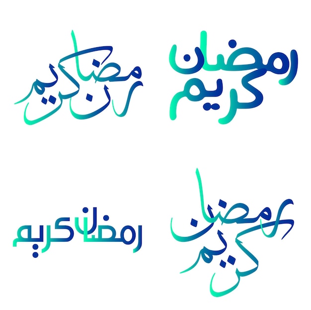 Free Vector vector illustration of gradient green and blue ramadan kareem greeting cards with arabic calligraphy