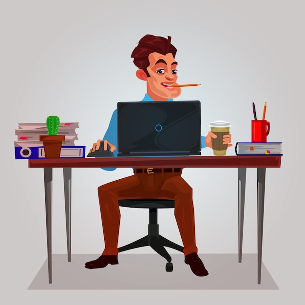 Free Vector vector illustration of a man working on the laptop