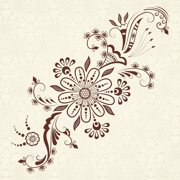 Free Vector vector illustration of mehndi ornament. traditional indian style, ornamental floral elements for henna tattoo, stickers, mehndi and yoga design, cards and prints. abstract floral vector illustration.