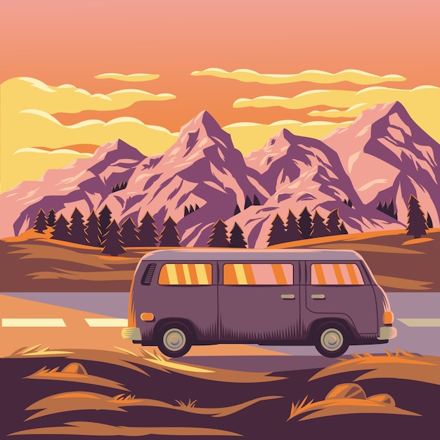 Free vector vector illustration of a mountain landscape