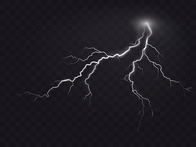 Vector illustration of a realistic style of bright glowing lightning isolated on a dark, natural light effect.