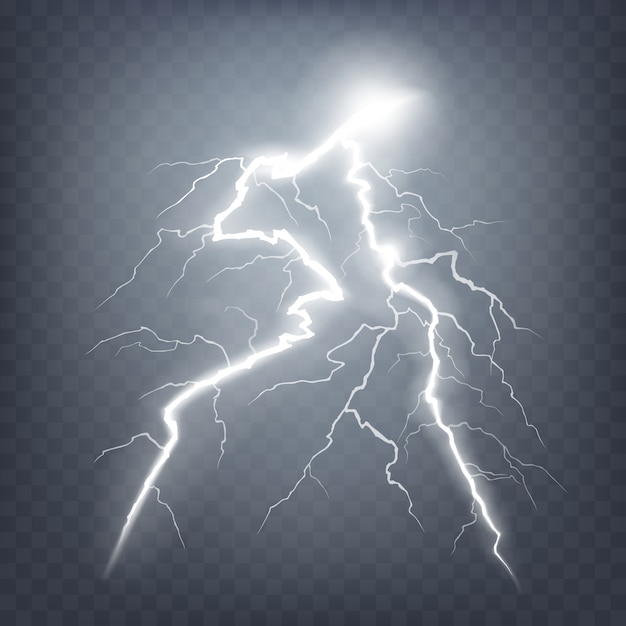 Free Vector vector illustration of a realistic style of bright glowing lightning isolated on a dark, natural light effect.