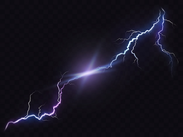 Free vector vector illustration of a realistic style of bright glowing lightning isolated on a dark, natural light effect.