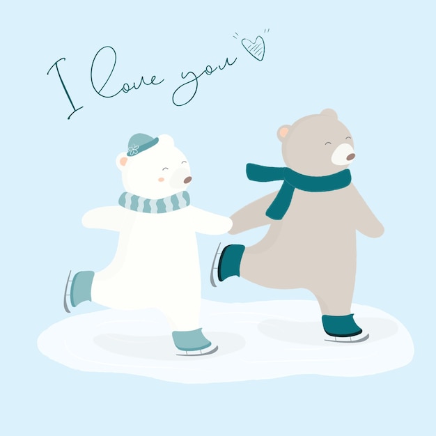 Free Vector vector illustration of two bear in ice skating.