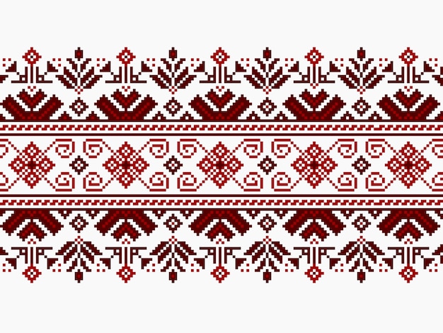 Vector illustration of Ukrainian folk seamless pattern ornament. Ethnic ornament. Border element. Traditional Ukrainian, Belarusian folk art knitted embroidery pattern - Vyshyvanka