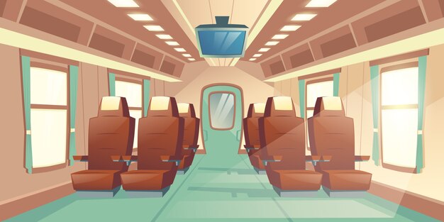 Vector illustration with a cabin of a train, seats with brown leather and TV