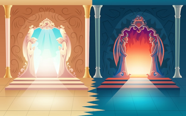 Free Vector vector illustration with heaven and hell gates