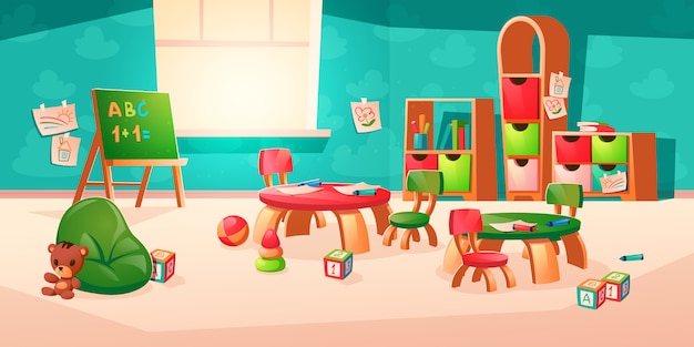 Vector interior of room in montessori kindergarten