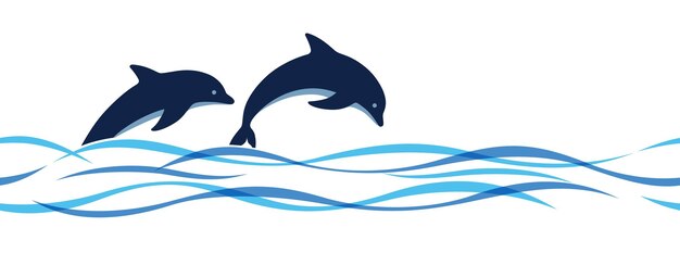 Vector Jumping Dolphins And Waves Seamless Illustration Horizontally Repeatable